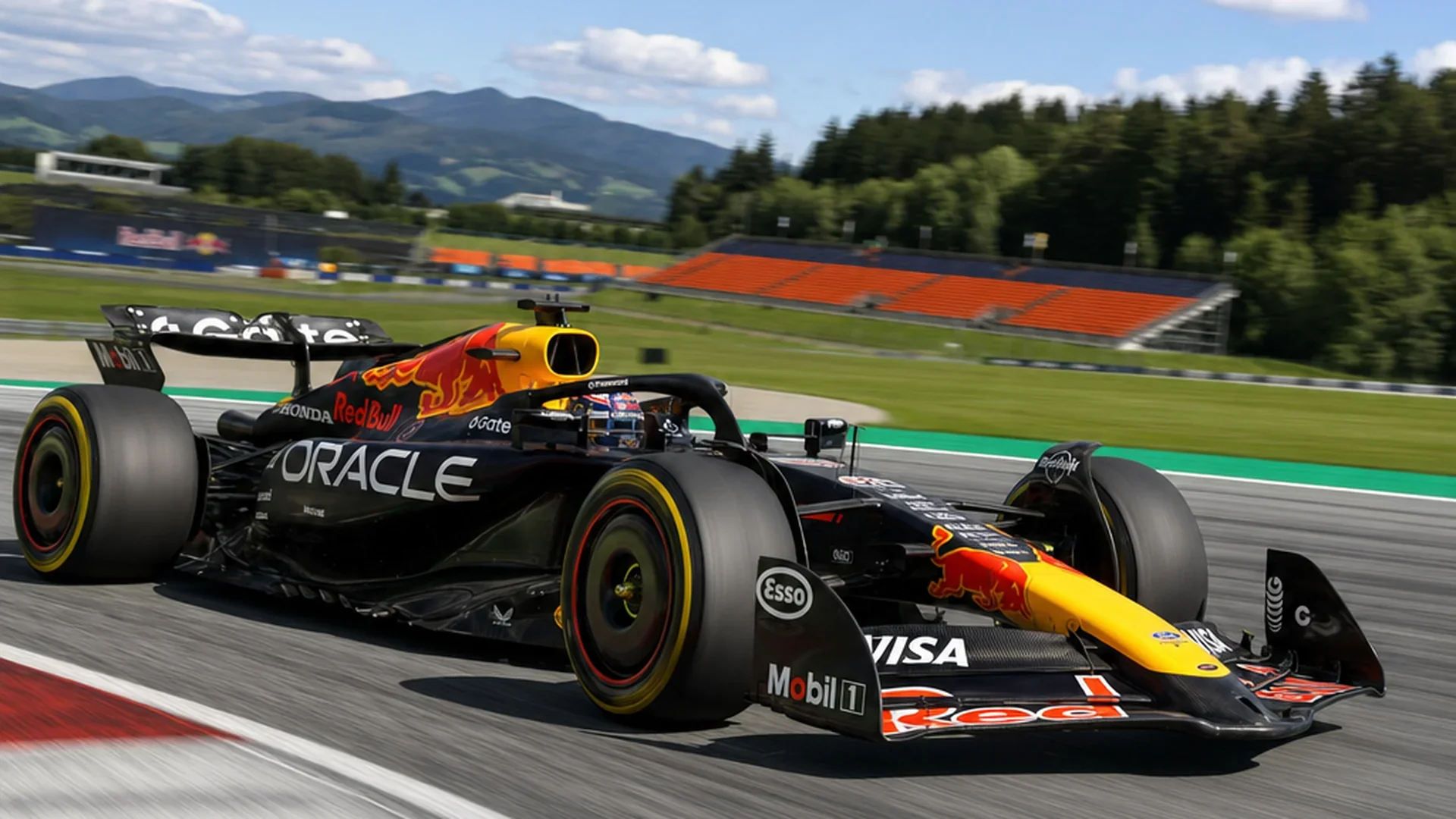 De Red Bull RB22 in volle vaart op het circuit van Spielberg